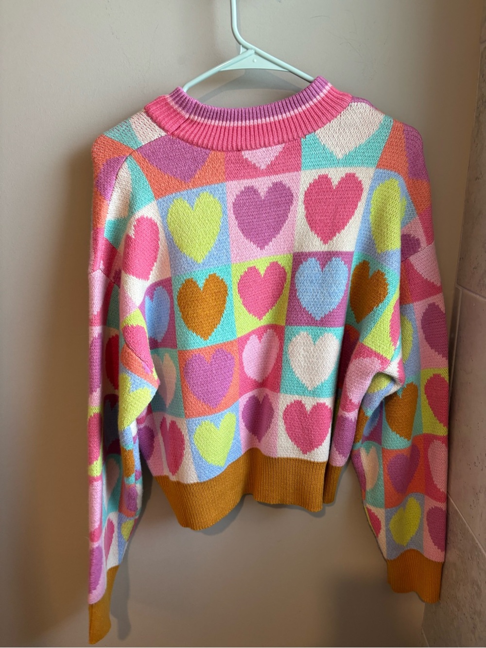THML Multicolor Heart Crewneck Sweater - Pink, Pastel Blue & Yellow - Picture 3 of 3